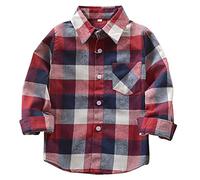 Machbaby Jungen Mädchen Langarm Hemden Plaid Kariert Freizeithemd Tops Baumwolle Button-down Langarmshirt