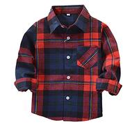 Machbaby Jungen Mädchen Langarm Hemden Plaid Kariert Freizeithemd Tops Baumwolle Button-down Langarmshirt
