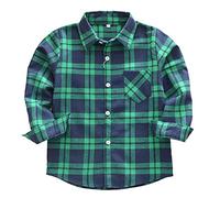 Machbaby Jungen Mädchen Langarm Hemden Plaid Kariert Freizeithemd Tops Baumwolle Button-down Langarmshirt(Grünes Plaid,130)