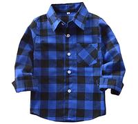 Machbaby Jungen Mädchen Langarm Hemden Plaid Kariert Freizeithemd Tops Baumwolle Button-down Langarmshirt(Blau kariert,150)