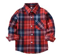 Machbaby Jungen Mädchen Langarm Hemden Plaid Kariert Freizeithemd Tops Baumwolle Button-down Langarmshirt(Blau-weiße Streifen,130)
