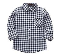 Machbaby Jungen Mädchen Langarm Hemden Plaid Kariert Freizeithemd Tops Baumwolle Button-down Langarmshirt(Schwarzes und weißes kleines Gitter,140)