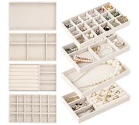 Machify Schmuck-Schubladen-Organizer, 4 Stück, Samtablage, mehrere Fächer, abnehmbare Trennwände, stapelbar für Ringe, Ohrringe, Armbänder, Halsketten