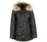 MADDOX - Damen Lederjacke Lammnappa Kapuze Kunstfell schwarz : 36