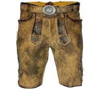 Maddox Kurze Herren Lederhose Mandlach mit Gürtel | Camel Braun 56