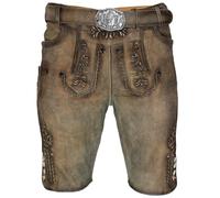 Maddox Kurze Herren Lederhose Zugersee mit Gürtel | Antik R. Sahara 54