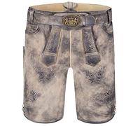 Maddox Kurze Lederhose Ammersee mit Gürtel & Stickerei - Napatto Marmor Braun - Hochwertige Herren Trachtenhose Oktoberfest (DE/NL/SE/PL, Numerisch, 46, Regular, Regular, Grau)