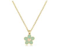 Made by Nami Filigrane Halskette Damen Gold mit Anhänger Herz Blume oder Kleeblatt aus Chirurgischem Edelstahl 40 + 5 cm Gold Schmuck Wasserfester Schmuck Freundschaftsketten (Blume Türkis)