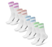 Made by Nami Retro Tennis-Socken 4-er Set - Weiße Crew Socks mit Streifen - Atmungsaktive Baumwoll-Socken Herren Damen (DE/NL/SE/PL, Numerisch, 35, 40, Regular, Regular, 4er Set)