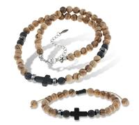 Made by Nami Set Perlenkette Herren und Armband Herren mit Kreuz Christlicher Schmuck Spiritueller Schmuck