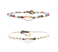 Made by Nami Surfer Fußkettchen mit Perlen Damen & Mädchen - Handmade Festival & Strand Accessoires - Goa Hippie Fußkette - Fußband Bunt Orientalisch (White & Multi Shell)