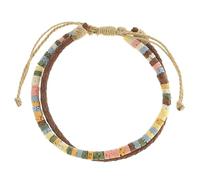 Made by Nami Surferarmband Damen und Herren Buntes Perlenarmband Damen mit gefolchtenem Lederarmband Damen Verstellbares Armband Perlen