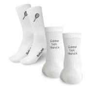 Made by Nami Tennissocken Weiß 38-44 Unisex aus Baumwolle mit Stickerei Game Set Match Lustige Tennis Socken mit Motiv Geschenkidee für Damen & Herren im 2 4 8 Paar Set
