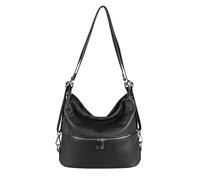 Made in Italy Damen echt Leder 2in1 Handtasche Rucksack Schultertasche CityRucksack Stadtrucksack Backpack Lederrucksack Daypack Ledertasche Schwarz