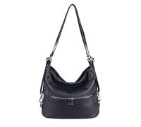 Made in Italy Damen echt Leder 2in1 Handtasche Rucksack Schultertasche CityRucksack Stadtrucksack Backpack Lederrucksack Daypack Ledertasche Dunkelblau