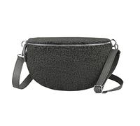Made in Italy Damen Leder Gürteltasche Crossbody Teddyfell Bauchtasche Hüfttasche Kunstfell Umhängetasche Brusttasche Crossover Bodybag Schultertasche Teddy Pelz Fell Plüsch Dunkelgrau 30x20x7 cm