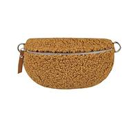Made in Italy Damen Leder Gürteltasche Crossbody Teddyfell Bauchtasche Hüfttasche Kunstfell Umhängetasche Brusttasche Crossover Bodybag Schultertasche Handytasche Teddy Pelz Fell Plüsch Cognac