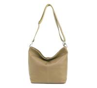 Made in Italy Damen Leder Tasche Umhängetasche Shopper Cross Over Body Bag Handtasche Ledertasche Schultertasche Hobo Bag Taupe