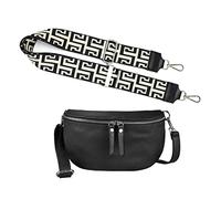 Made in Italy OBC Damen Set Gürteltasche + Schultergurt Leder Crossbody Hüfttasche Bauchtasche Umhängetasche Brusttasche Crossover Bodybag Schultertasche Handytasche Tasche Schwarz M (25cm) + Gürtel