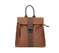 Made in Italy XL Damen Leder Roll Top Rucksack Cityrucksack Shopper Handtasche Schultertasche Ledertasche Freizeitrucksack Tasche Cognac-Braun
