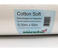MADEIRA 50 lfm Stickvlies, Reißvlies in weiß, 50 g/m², 30 cm breit, Cotton Soft, mittelschwere Stoffe, ohne Kleber - Stickvlies!