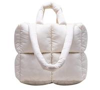 MadGrandeur Puffer Tote Bag Damen Glänzend Gesteppt Puffy Tote Bag Daunen Gepolsterte Schultertasche Süße Handtasche Ästhetische Handtasche, Z-weiß, Large