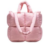 MadGrandeur Puffer Tote Bag Damen Glänzend Gesteppt Reißverschluss Puffy, Daunen Gepolsterte Schultertasche Niedliche Handtasche Ästhetische Handtasche, Z-pink, Large