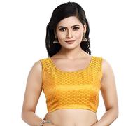 Madhu Fashion Frauen ärmellose Brokat Readymade Saree Bluse, gelb, 32
