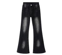 Maeau Ausgestellte Jeans Kinder Mädchen 7 8 Jahre Flared Jeans mit Gerades Bein Jeanshose Slim Fit Teenager Jean Elastischer Stretch Schwarz Grau Bootcut Denim Hose Baumwolle Schlaghose Lang Lässig
