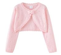 Maeau Baby Bolero Mädchen Festlich Rosa 80 2 3 Jahre Strickjacke Langarm für Kleid Baumwoll Jäckchen Kommunion Hochzeit Jacke Lange Ärmel Kurz Cardigan Gestrickt Basic Bolero Rundhals mit Knöpfen
