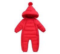 Maeau Baby Mädchen Jungen Schneeanzug mit Kapuze 0-6 Monate Daunenanzug Strampler Daunenanzug Overall Winter Baumwolle Kleinkind Spielanzug Neugeborene Outfit Warm Jumpsuit Langarm Daunenjacke Rot