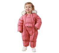 Maeau Baby Mädchen Jungen Schneeanzug mit Kapuze Strampler Fleece Overall Winter Baumwolle Kleinkind Spielanzug Gefüttert Neugeborene 2 3 Jahre Anzug Jacke Outfit Warm Jumpsuit Langarm Herbst Rot