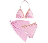 Maeau Badeanzug Dreiteilig Kinder Mädchen 12 Jahre Zweiteiliger Schwimmanzug Bedruckt Badebekleidung 3 2 teiler Sommer Bademode Bikini Set Hawaii Strand mit Rock Cover Up Schwimmen Muscheln Rosa
