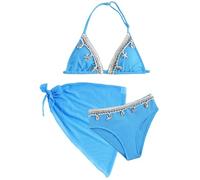 Maeau Badeanzug Dreiteilig Kinder Mädchen 12 Jahre Zweiteiliger Schwimmanzug Bedruckt Badebekleidung 3 2 teiler Sommer Bademode Bikini Set Hawaii Strand mit Rock Cover Up Schwimmen Muscheln Dunkelblau