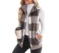 Maeau Damen Fleece Weste Thermo Jacke Weste Doppelseitiger Plüsch Weste Strickweste Innenfutter Wattierter Fleeceweste Karo Stehkragen Übergangsweste M