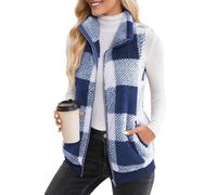 Maeau Damen Fleece Weste Thermo Jacke Weste Doppelseitiger Plüsch Weste Strickweste Innenfutter Wattierter Fleeceweste Karo Stehkragen Übergangsweste M