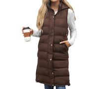 Maeau Damen Lange Steppweste Winter Thermo Pufferweste Verdickter Outdoorweste mit Kapuze 3XL