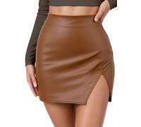 Maeau Damen Lederrock Kurz Sexy Minirock Pu Reißverschluss Hüftrock Herbst Winter Bleistiftrock S