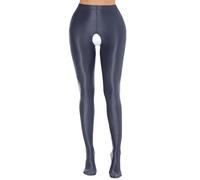 Maeau Damen Leggings Glossy Durchsichtig Tights Elastisch Kompressionshose Offen Ouvert Strumpfhosen Pants EU M (Asie L)