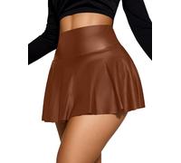 Maeau Damen Rock Pu Mini Faltenrock Hohe Taille Sexy Lederrock Kurz Sommerrock für Nachtclub M