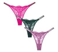 Maeau Damen Unterhosen 3er Pack Spitze G-String Durchsichtig Sexy Tanga Mehrpack Dünn String Shiny Strasssteine Thong Elastische Lace Slips Dessous EU L (Asie XL)
