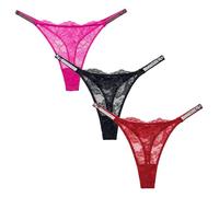 Maeau Damen Unterhosen 3er Pack Spitze G-String Durchsichtig Sexy Tanga Mehrpack Dünn String Shiny Strasssteine Thong Elastische Lace Slips Dessous EU L (Asie XL)