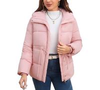 Maeau Damen Winter Jacke Gefütterte Stehkragen Kapuzenjacke Leicht Tunnelzug Steppjacke Baumwolljacke 3XL