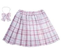Maeau Faltenrock für Kinder Mädchen Rock Kariert Kurz Gefaltete Röcke Plissee Kilt Tartan Rock Elastische Taille Schulmädchen Schuluniform Minirock Schule Tennis Skater mit Shorts Rosa 5-6 Jahre 120
