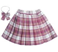 Maeau Faltenrock für Kinder Mädchen Rock Kariert Kurz Gefaltete Röcke Plissee Kilt Tartan Rock Elastische Taille Schulmädchen Schuluniform Minirock Schule Tennis Skater mit Shorts Rosa 6-7 Jahre 130