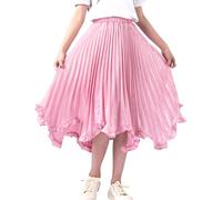 Maeau Faltenrock Lang Kinder Mädchen Chiffon Plissee Rock Mittellange Midi Faltenröcke 7 8 Jahre Rosa A Linien Röcke Elastische Hohe Taille Glitzer Gefaltete Rock Sommer Glänzender Schule Schulmädchen