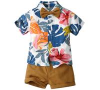 Maeau Hawaii Hemd Kinder Jungen Strandhemd 3 Stücke Baby Sommer Set Kurzarm Stehkragen Blusenshirt Kleinkinder Tasche Shorts Strand Kurze Hose Neugeborene Bedruckt T-Shirts mit Kinder Fliege 110 3-4 J