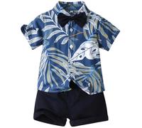 Maeau Hawaii Hemd Kinder Jungen Strandhemd 3 Stücke Baby Sommer Set Kurzarm Stehkragen Blusenshirt Kleinkinder Tasche Shorts Strand Kurze Hose Neugeborene Bedruckt T-Shirts mit Kinder Fliege 110 3-4 J