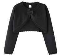 Maeau Kinder Bolero Mädchen Festlich Schwarz 100 4 5 Jahre Strickjacke Langarm für Kleid Baumwoll Jäckchen Kommunion Hochzeit Jacke Lange Ärmel Kurz Cardigan Gestrickt Bolero Rundhals mit Knöpfen