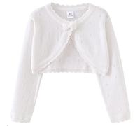 Maeau Kinder Bolero Mädchen Festlich Weiß 100 4 5 Jahre Strickjacke Langarm für Kleid Baumwoll Jäckchen Kommunion Hochzeit Jacke Lange Ärmel Kurz Cardigan Gestrickt Basic Bolero Rundhals mit Knöpfen